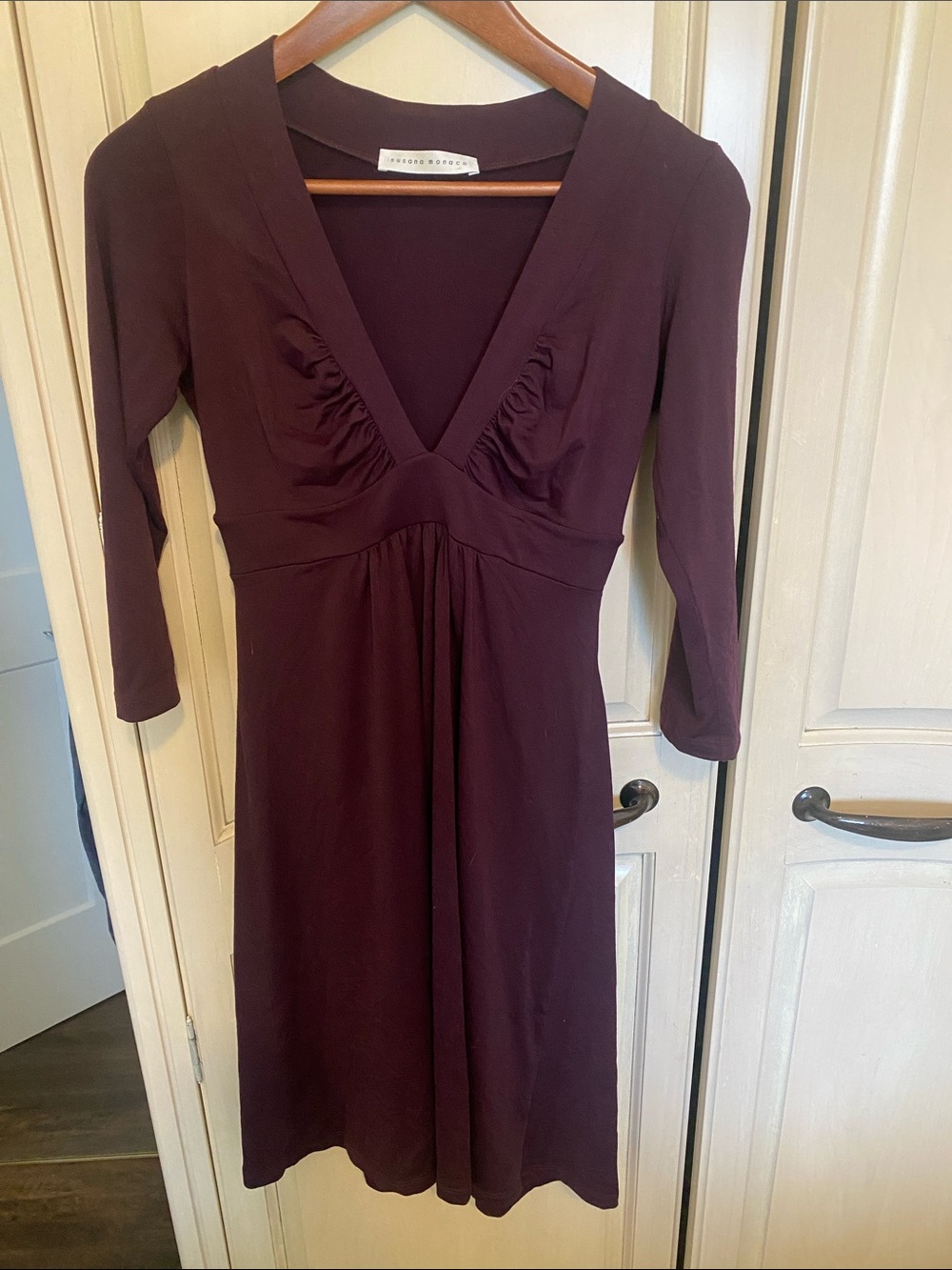 Susana Monaco Deep Plum V-Neck Long Sleeve Dress